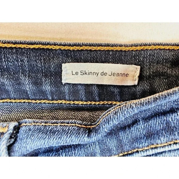 Frame Size 28X29 Women's Le Skinny De Jeanne Blue Denim Embroidered Logo Jeans - Picture 6 of 13